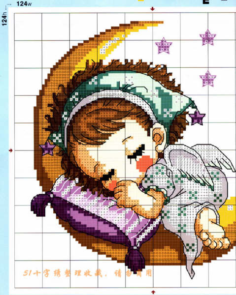 Schema punto croce Bimbetta dorme su luna